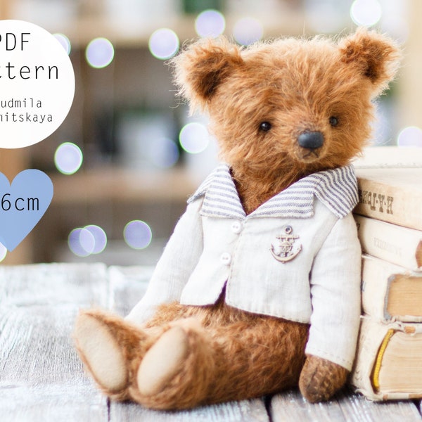 Artist teddy bear pattern, sewing bear pattern, mohair teddy , stuffed bear pattern , jacket pattern,  instant download PDF