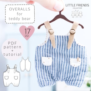 Overalls sewing pattern for teddy bear, doll clothes pattern, toy dress pattern, teddy bear clothes pattern, pattern for teddy bear clothes