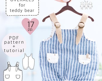 Overalls sewing pattern for teddy bear, doll clothes pattern, toy dress pattern, teddy bear clothes pattern, pattern for teddy bear clothes