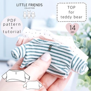 Op de afbeelding: Een PDF-patroon en tutorial voor een gestreept topje voor een teddybeer. Het patroon bevat 14 pagina's en maakt deel uit van de Little Friends Collection.