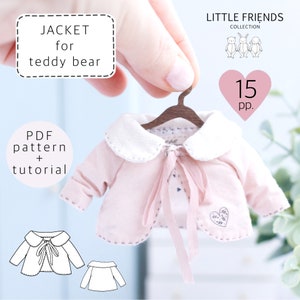 Teddy jacket sewing pattern, doll clothes pattern, toy dress pattern,  pattern for teddy bear clothes, teddy bear pattern, jacket tutorial