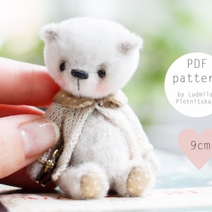 Miniature teddy bear pattern, cute artist  bear sewing pattern, joint teddy bear, mini soft toy pattern 3.5 inch, instant download pdf