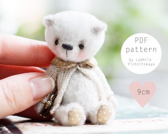 Schnittmuster für Teddybär, Schnittmuster für niedlichen Bären, Gelenk Teddybär, Stofftier Schnittmuster, 9 cm Schnittmuster, sofort download pdf