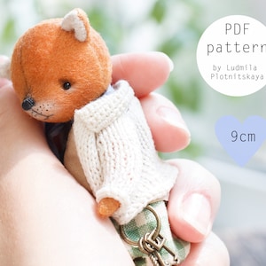Miniature teddy fox pattern , fox animal pattern,  soft toy pattern 3.5 inch