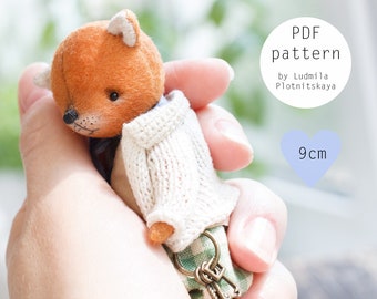 Miniature teddy fox pattern , fox animal pattern,  soft toy pattern 3.5 inch