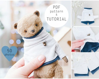 Teddy bear clothes sewing pattern, doll animal clothing, doll sewing sweater pdf pattern, teddy bear tutorial
