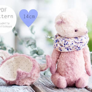 Teddy bear sewing pattern with bunny ears doll hat,  artist bear pattern, joint teddy bear pattern, bunny sewing pattern 5.5 inch
