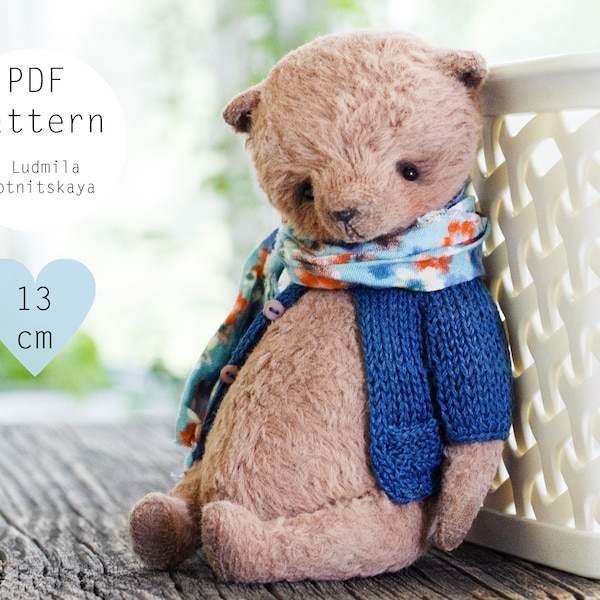 Artist Teddy Bear pattern, teddy pattern, teddy bear, soft toy pattern, viscose bear, 5.4 inches