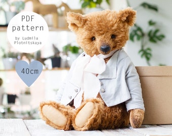 Großer Teddybär Schnittmuster mit Jacke, 40 cm großer klassischer Mohair-Teddy, Nähanleitung wie man die Nase stickt, Sofort-Download PDF 15,7 Zoll