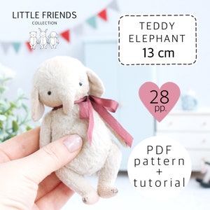 Elephant sewing pattern, stuffed elephant pattern,  artist bear pattern, joint teddy bear, instant download pdf, soft toy pattern 5.1 inch