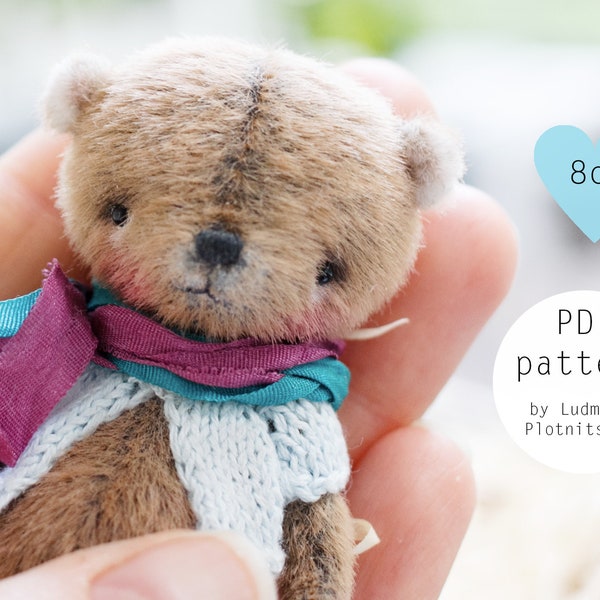 Miniature teddy bear pattern, stuff teddy bear sewing pattern, mini soft toy , joint teddy bear pdf 3,15 inch