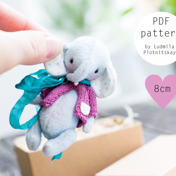 Elephant sewing pattern, stuffed elephant pattern,  artist bear pattern, joint teddy bear, instant download pdf, soft toy pattern 3.15  inch