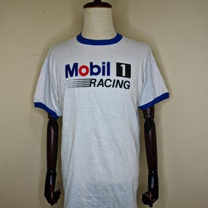 Rare 80s 90s Mobil 1 Racing Single Stitch Ringer T Shirt Made In USA L XL