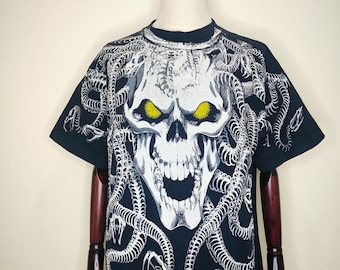 Vintage Liquid Blue Medusa Snake Skeleton Skull AOP Shirt - Etsy