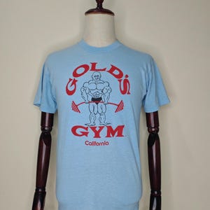 Vintage Gold’s Gym California T-Shirt Light Blue single stitch Stedman Tag