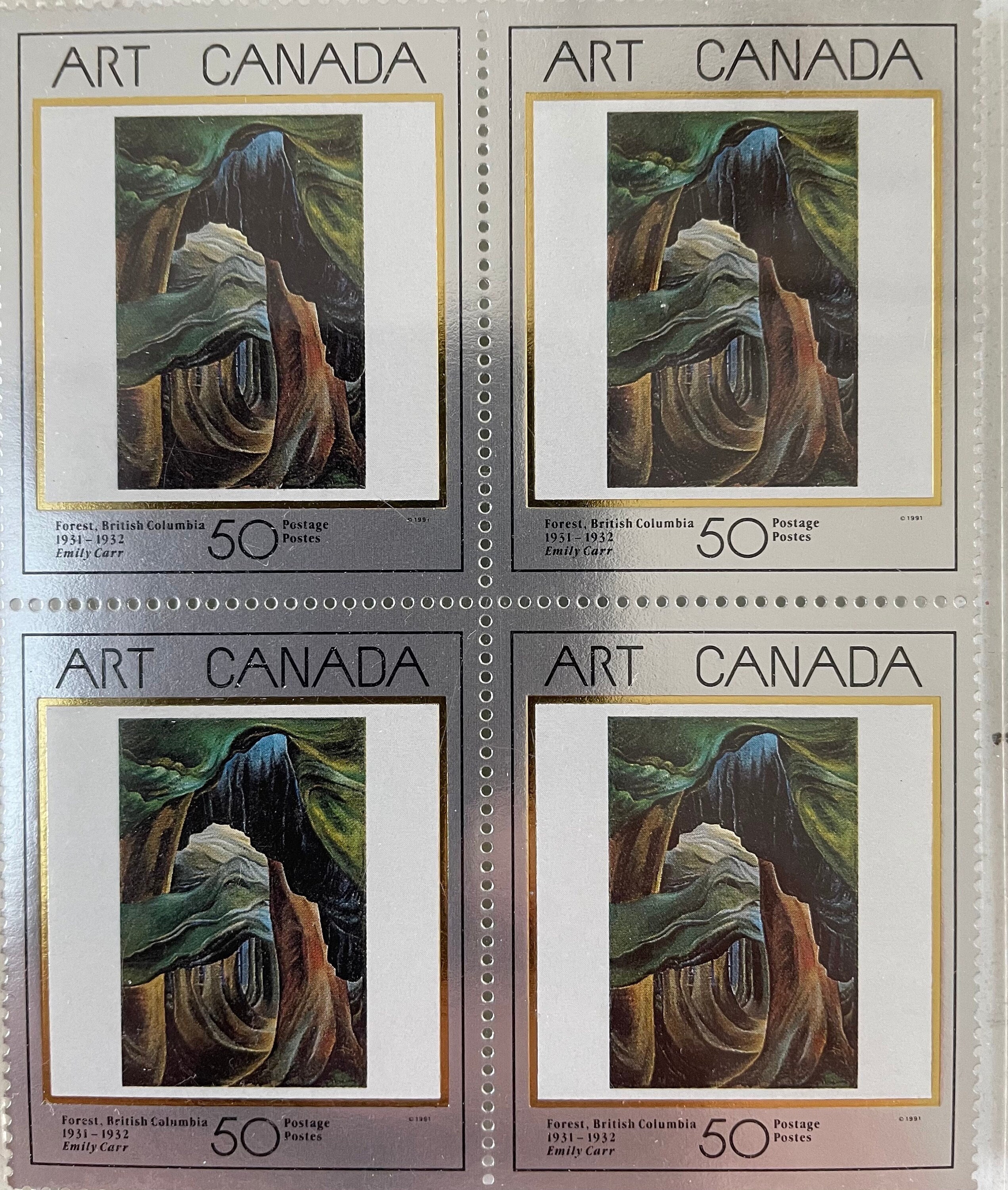 Emily Carr Stamp Canadian Artist "FOREST" painting British Columbia Art Canada 50c Stamp (#1310) issued in CANADA 1991. Highly collectible.