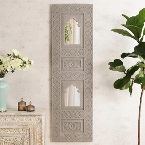 Hand Carved Mango Wood Mirror: Indian Home Decor