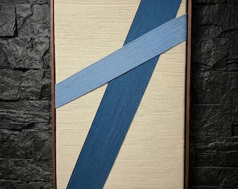Abstract Yarn Wall Art, Framed 3D Fiber, Blue Cream Textured String Art