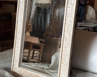 Vintage Indian Rectangular Hand Carved Wall Mirror in Solid Hard Mango Wood Antique wall decor Indian Vintage hand Carved Mirror