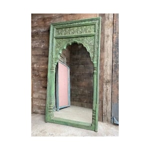 Hand Carved Jharokha Wall Mirror: Indian Mango Wood Antique Decor