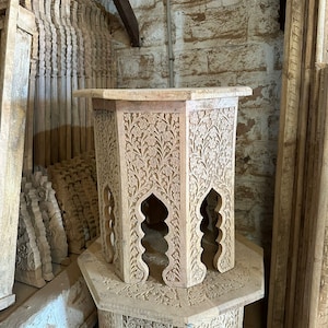 Hand Carved Wooden Stool: Vintage Maharaja Style