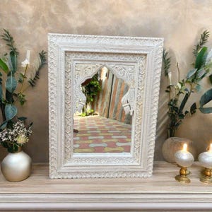 Handcarved Mango Wood Wall Mirror: Distressed Rustic Indian Decor