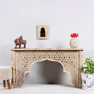 Console with Indian Hand Carving Vintage Wooden Console Antique wooden console Indian handcarved Console