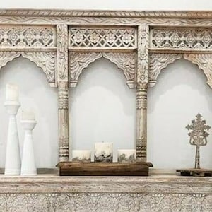 Jharokha Indian Vintage Jharoka Triple Arch Hand Carved Jharokha Mirror Frame Jharoka for home mirror Jharokha