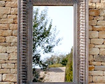 Handcarved Mirror Frame Indian Wooden Carved Wall Mirror Frame Antique Vintage Spindle Mirror Frame for home Indian Carving mirror