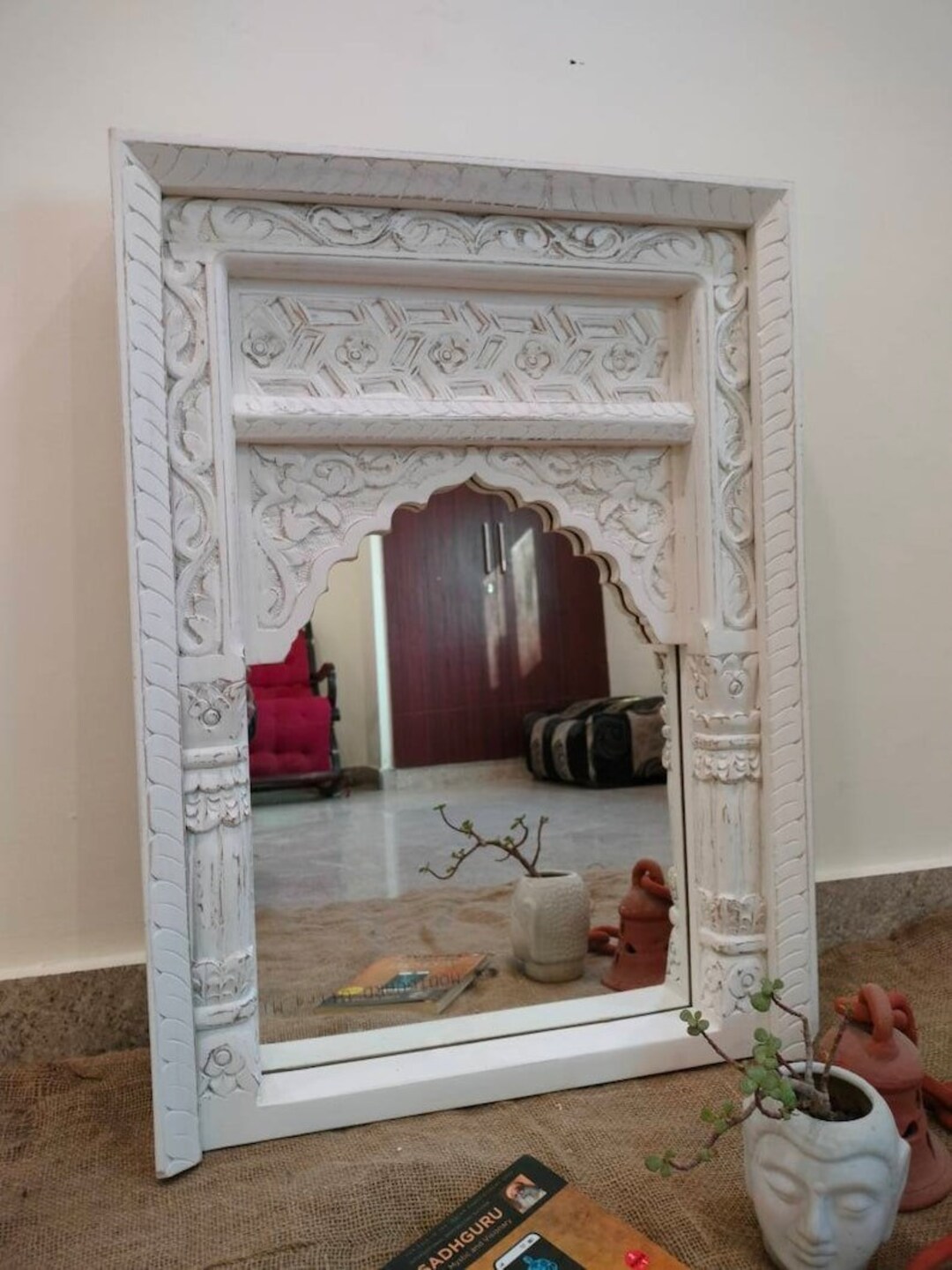 Handcarved Mirror Frame Indian Wooden Carved Wall Mirror Frame Etsy