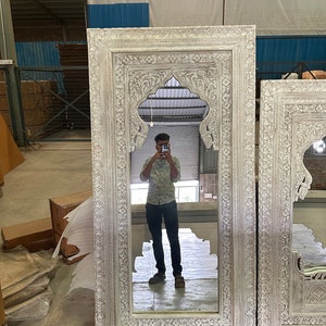 Hand Carved Mango Wood Arch Mirror: Vintage Indian Wall Decor