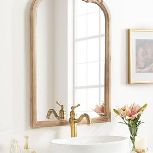 Hand Carved Mango Wood Arch Mirror: Indian Crown Wall Decor (24x36in