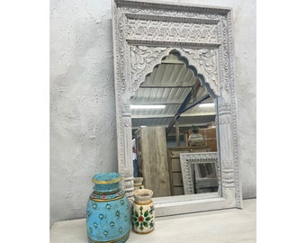 Indian Style Jharokha Hand Carved Wall Mirror in Solid Hard Wood Amtique wall decor Indian Vintage hand Carved Jharoka Mirror