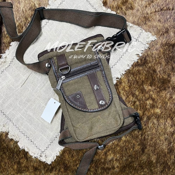 Canvas Medieval Waist Bag, Outdoor Messenger, Tactical Leg Bag, Steampunk Fanny Pack, Retro Travel Bag for Father Husband, Gothic Bag