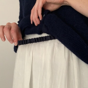 Silk Elasticated Crop Band: French Tuck Belt - Navy Blue
