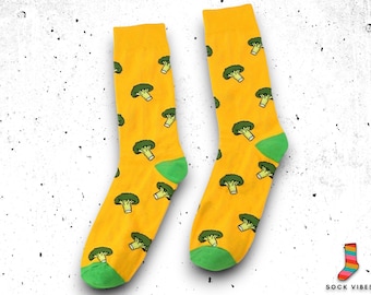 Calcetines con estampado de brócoli - Unisex amarillo y verde, mezcla de algodón para todas las estaciones, calcetines vegetales, calcetines divertidos, calcetines novedosos, 6 - 11 UK