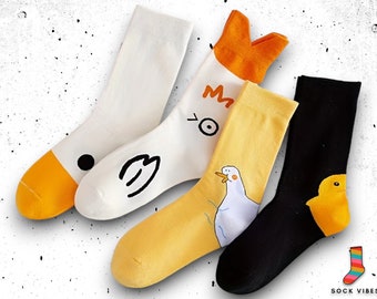 Calcetines de ganso, paquete de 4, regalo para amantes de los animales, calcetines de pájaros, calcetines divertidos - chica de campo, calcetines de animales para EUR34-41/UK2-7.5