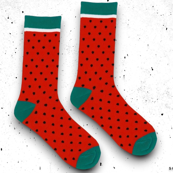 Colourful Watermelon Mid-Tube Socks for Festivals - Breathable Novelty Knee-Length Stockings, Polyester & Elastane Blend, Unisex Fit UK 5-11