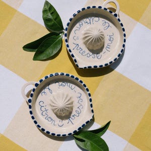 Citruspers van blauw steengoed – Keramische citroenpers – Handgemaakt keukengereedschap – Origineel keukencadeau – Handgemaakte citroenpers