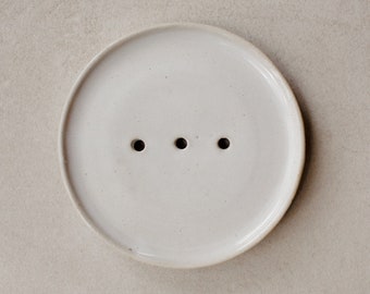White soap holder in ceramic handmade sandstone - artisanal pottery made in Provence