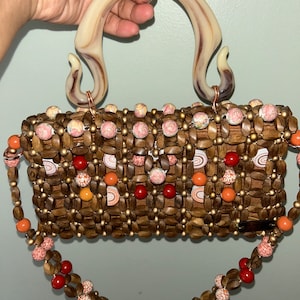Philypines Roble Twisted Natural Color Wooden/Ceramic Flower Beads  - Beaded Handbag by Esther