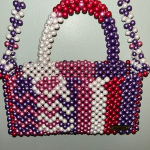 Multi-color Wooden Pearls Handbag/Shoulder Purse/Clutch