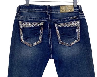 Miss Me Low Rise Bootcut Jeans: Rhinestone Y2K Denim (W30xL31.5)