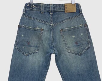 G-Star RAW Jeans Distressed Loose Fit - Grunge Raw Hem Denim - Premium Vintage Streetwear - Raw Edge Alternative Fashion(W31xL34)