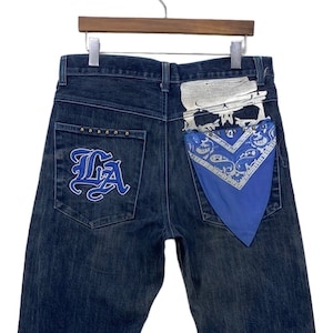 La Soul Pants Hip Hop Pants Embroided Logo Jeans Size 34 W34xL31.5