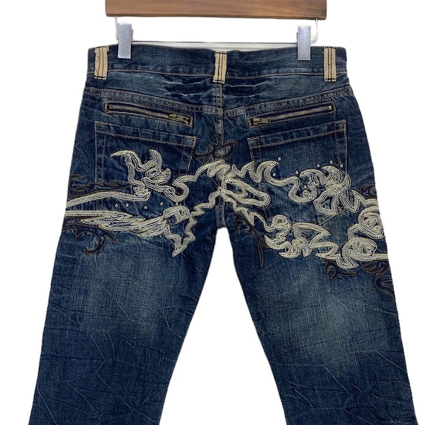 Sorridere Dragon Embroidery Jeans Size M W33xL28.5 Dragon Embroidery Jeans Japanese Traditional Sukajan Jeans Embellished Pants