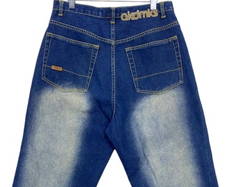 Akademiks Baggy Jeans-Vintage Hip Hop 90er Jahre 2000 Rap Fashion-JNCO Style Skateboard Graffiti Denim - Oversized Cargo Jeans, Größe 34 W33xL27