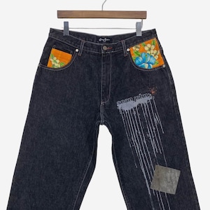 ショーンジョンジーンズ サイズ34 W34xL28.5 ショーンジョン ヒップホップ スケートボードジーンズ 刺繍ジーンズ バギージーンズ
