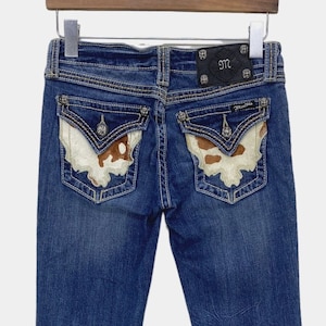 Miss Me Jeans Size 26 xL28 - Embellished Bootcut Denim, Crystal Bling Pockets, Western Style Jeans, Y2K Designer Jeans
