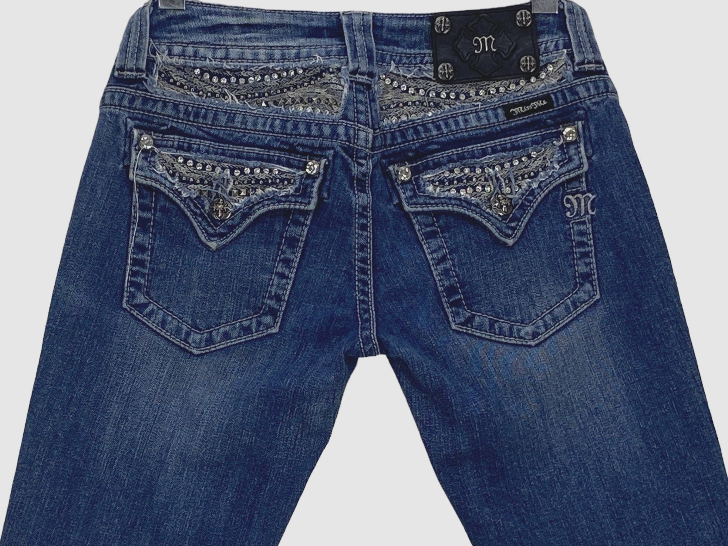 Jeans bootcut con strass Miss Me Denim a vita bassa Y2K Taglia